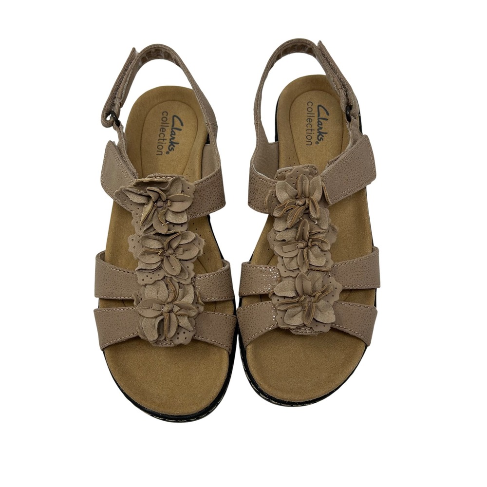 Clarks Merliah Sheryl Sand Interest Floral Wedge Sandals Tan 7.5M - Picture 3 of 16